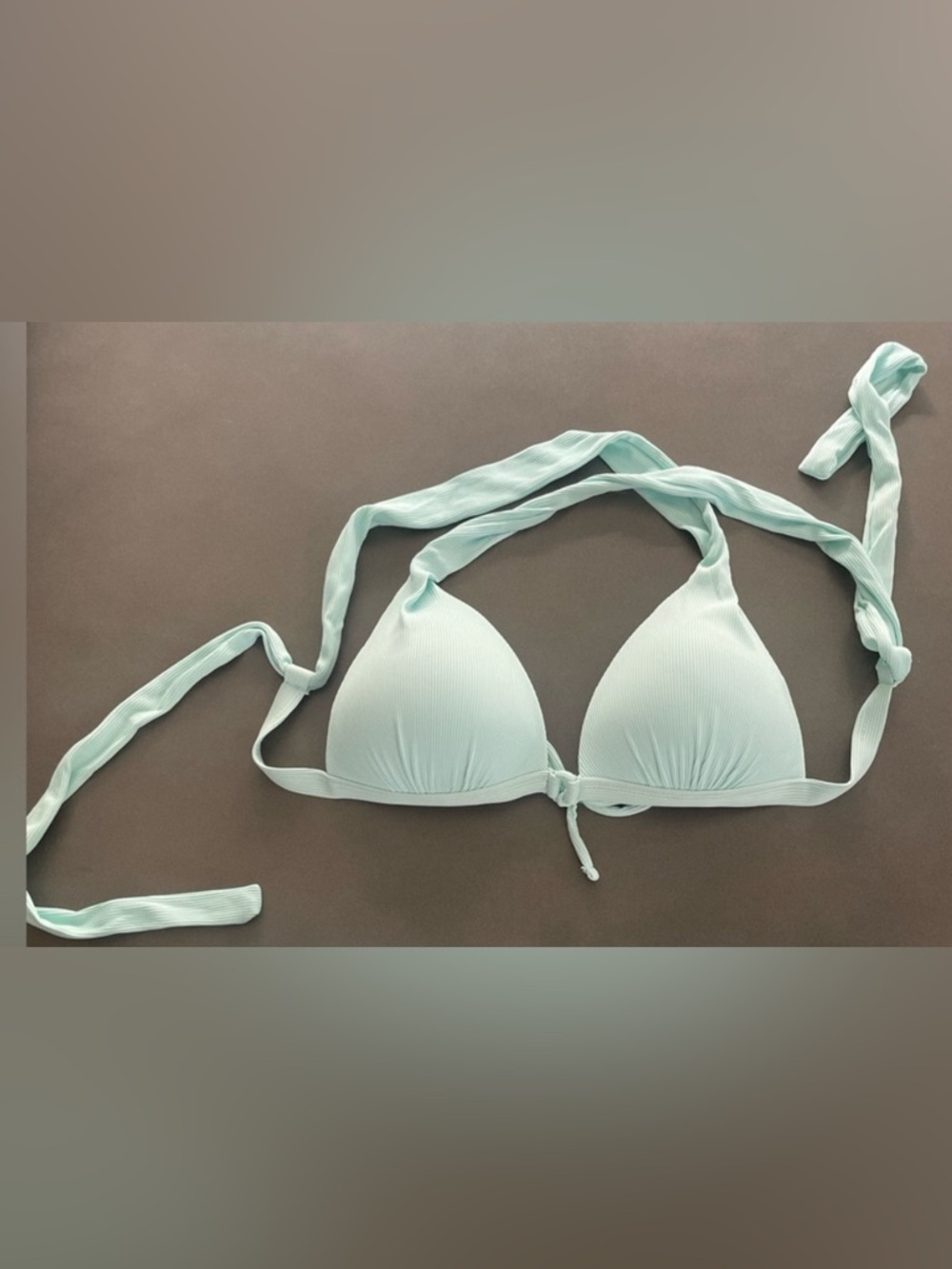 Light Blue Triangle Bikini Top Small Ribbed Tie Swim